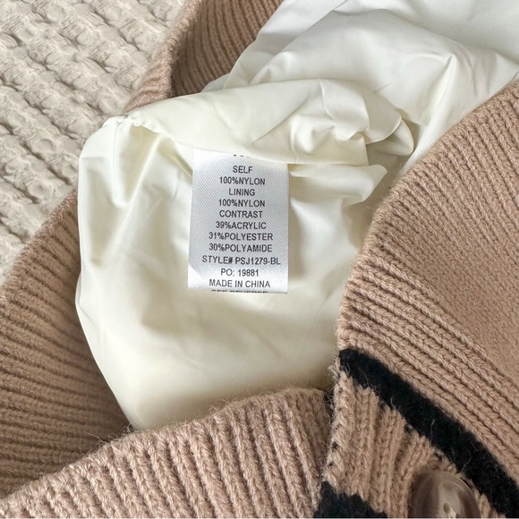 POLAGRAM Women's Braided Harmony Button Quilted Cardigan Bomber Jacket Beige Tan - Picture 9 of 10